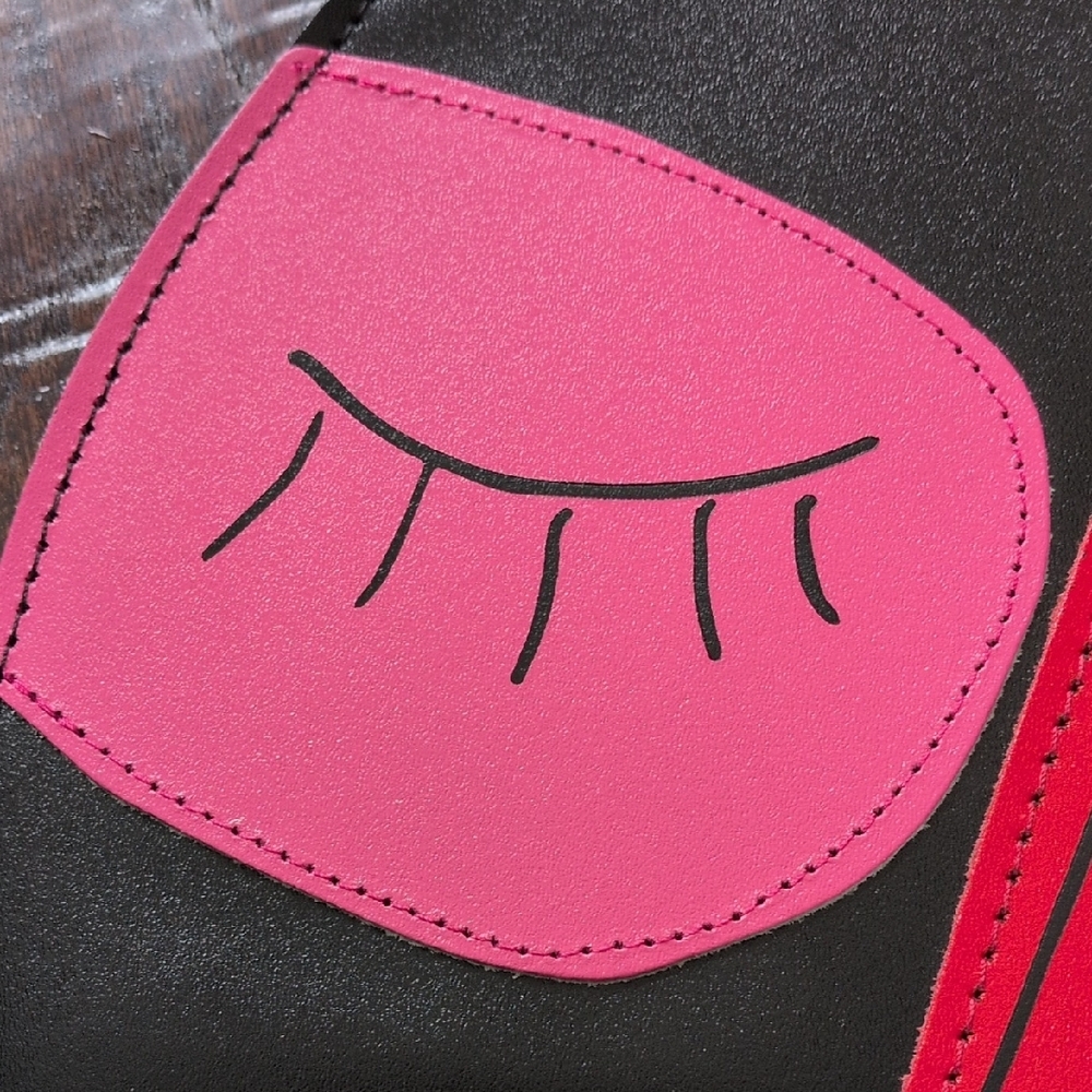 ARK COULOR DESIGN I Pink & Red Abstract Face Leather High Fashion Handbag Clutch - Picture 3 of 10